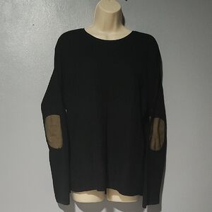 IC COLLECTION Black Sweater with Brown Elbow Patches
